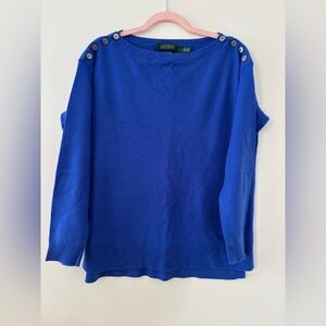 Vintage Lauren Ralph Lauren Blue 100% Cashmere Sweater Small Button Boat Neck